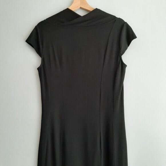 ANN TAYLOR Cowl Neck Stretchy Short Sleeve Comfy Knee Length Dress Black Sz 8 - Picture 10 of 15